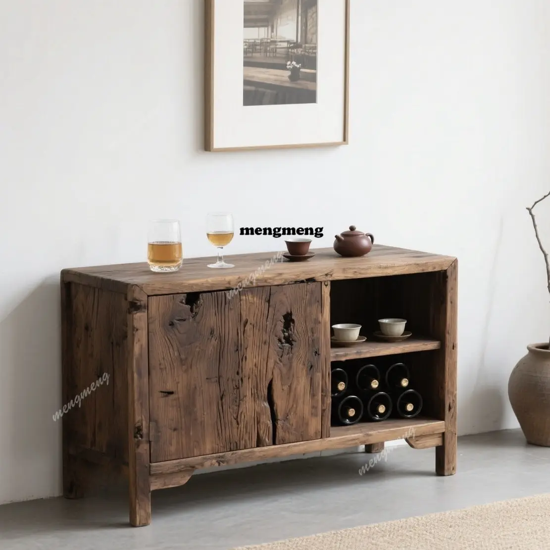 

Wabi Sandy Wind Solid Wood Living Room Side Cabinet Storage Wine Cabinet Storage Homestay Low Cabinet