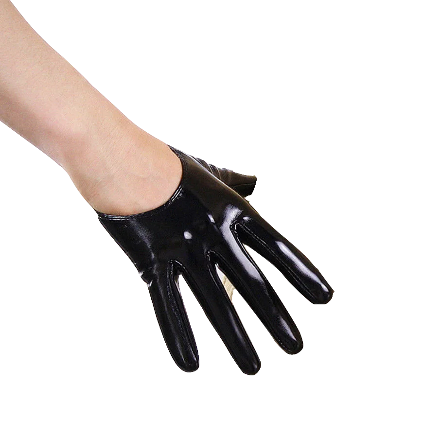 LaSally Women\'s Short Leather Gloves Half Palm Latex Wetlook Shine Faux Patent Leather Cosplay Evening Party Fashion Opera Glove