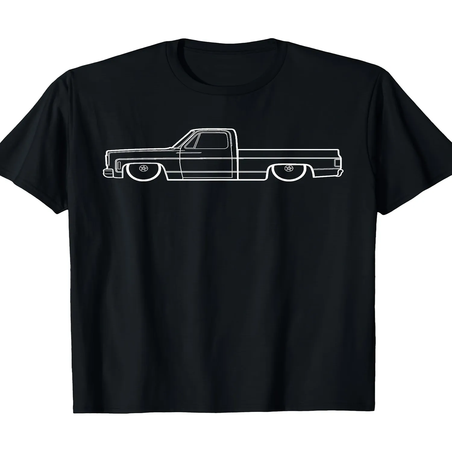 Men'S Retro Truck Pattern T-Shirt Heavyweight Crew Neck Tee, Loose Fit, Soft Breathable Fabric, Suitable All Seasons, Classic Round Neck, Washable, Short Sleeve, Black with White Line Art Design Funny Shirt, Cute Tee,
