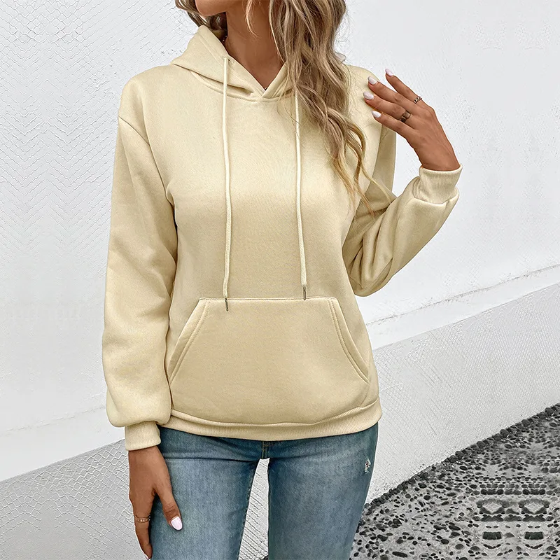 Hoodies Woman Clothing Sweatshirts Casual Pullovers Winter Warm Clothes Female Pocket Long Sleeve Solid Hooded Shirt Outerwear