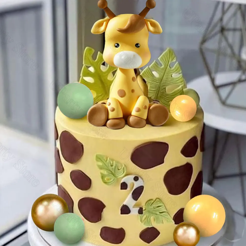 1 Set Giraffen-Kuchenaufsätze, 2–4 cm, goldgelbe Salbeigrüne Kuchenbälle für Dschungeltiere, Geburtstag, Babyparty, Party, Kuchendekoration – Detail 5
