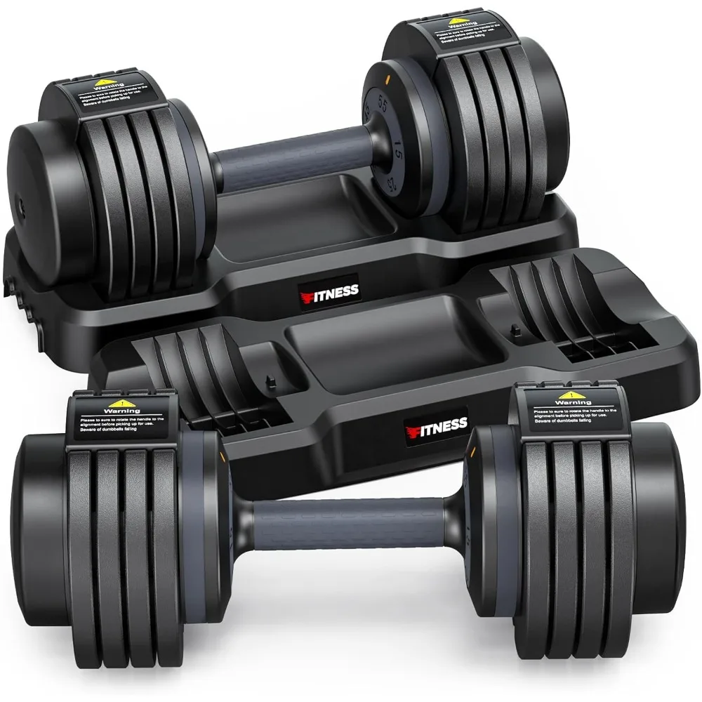 

Dumbbells set,5LB to 55LB Dumbbells for Home Gym Equipment 5 in1 Quickly Adjustable dumbbell set/single, Anti-Slip Handle