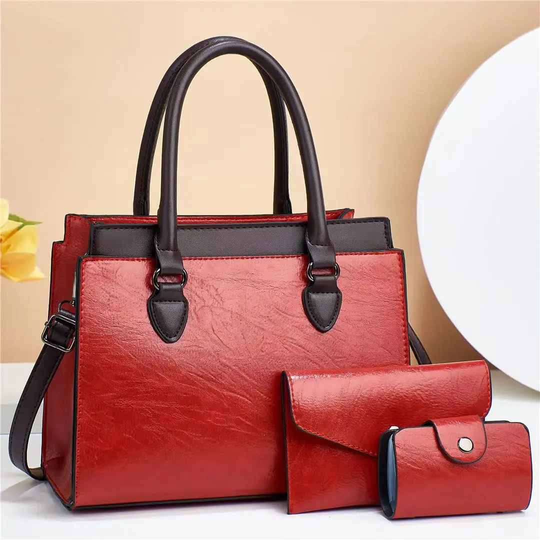 New Women Ladies 3 in 1 Fashion Retro Tote Shoulder Bag patchwork Casual PU Leather 3 Pcs Set Messenger Handbags