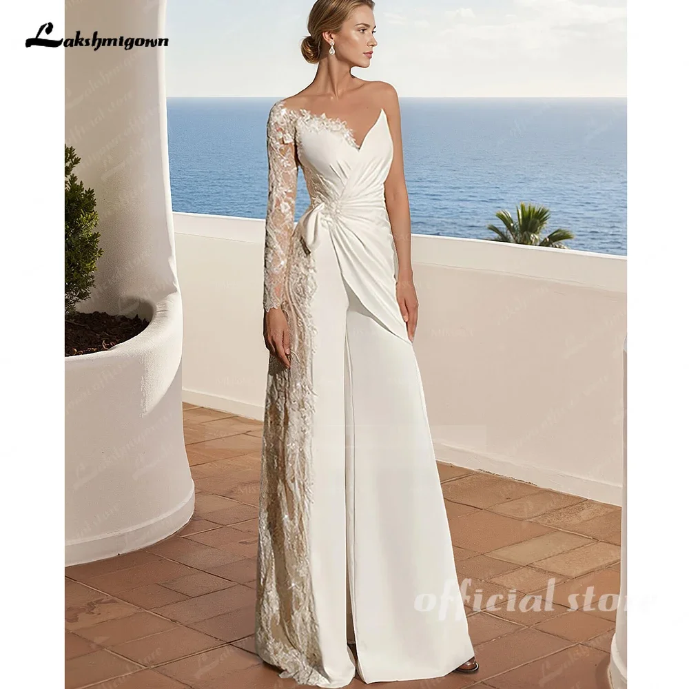 

Lakshmigown Long Sleeves Floor-Length Wedding Jumpsuit With Appliques Lace 2025 Vestido Civil Boho Bridal Gowns Customized
