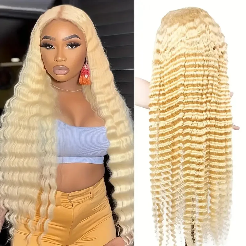 

150% Density 613 Deep Wave Lace Front Wig Brazilian Human Hair 4x4 Blonde Transparent Lace Wigs for Women Glueless Frontal Wigs