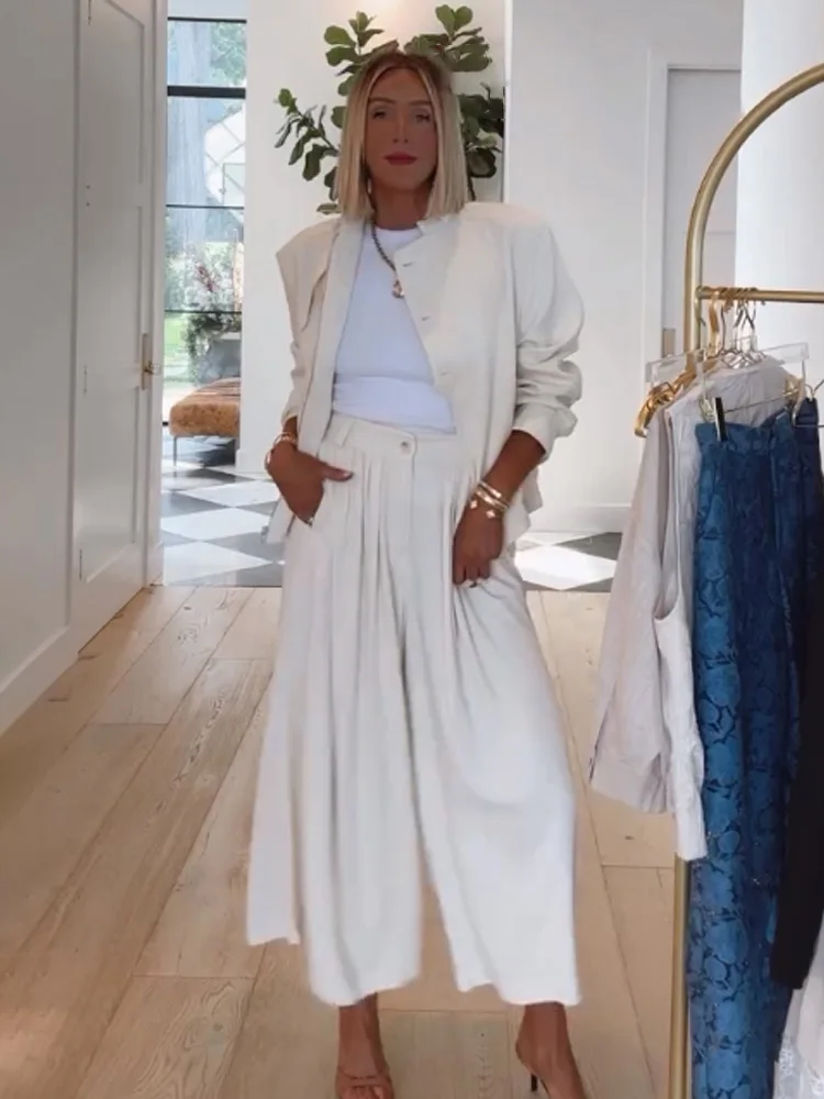 HH Abito da donna alla moda Tasca con bottoni Design con cerniera Giacca casual a maniche lunghe + Pantaloni rugosi slim a vita alta Set da 2 pezzi