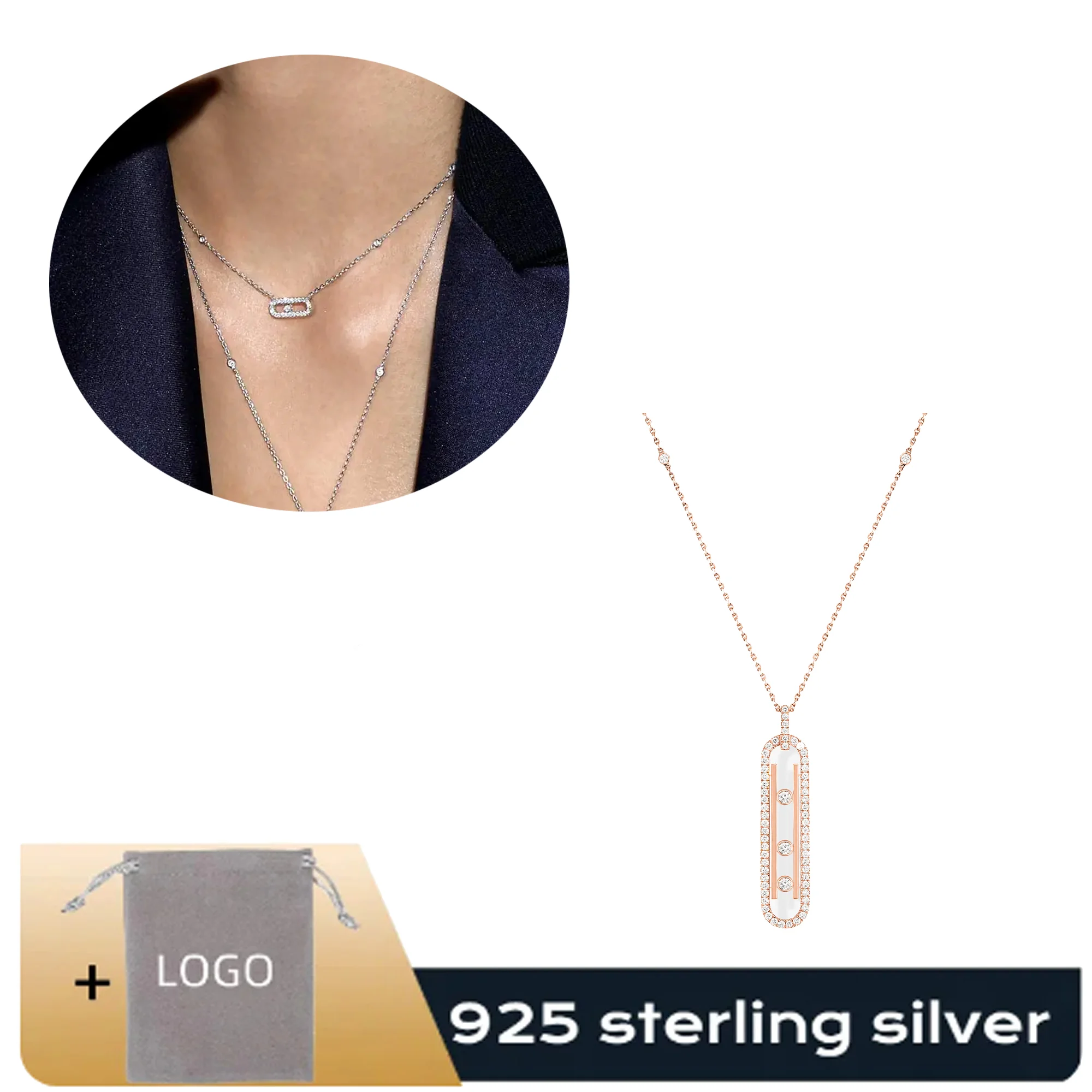 

Fashionable Messik - Home Pure Silver s925 Elegant MOVE 10TH Series Hollow Strip Diamond Set Necklace