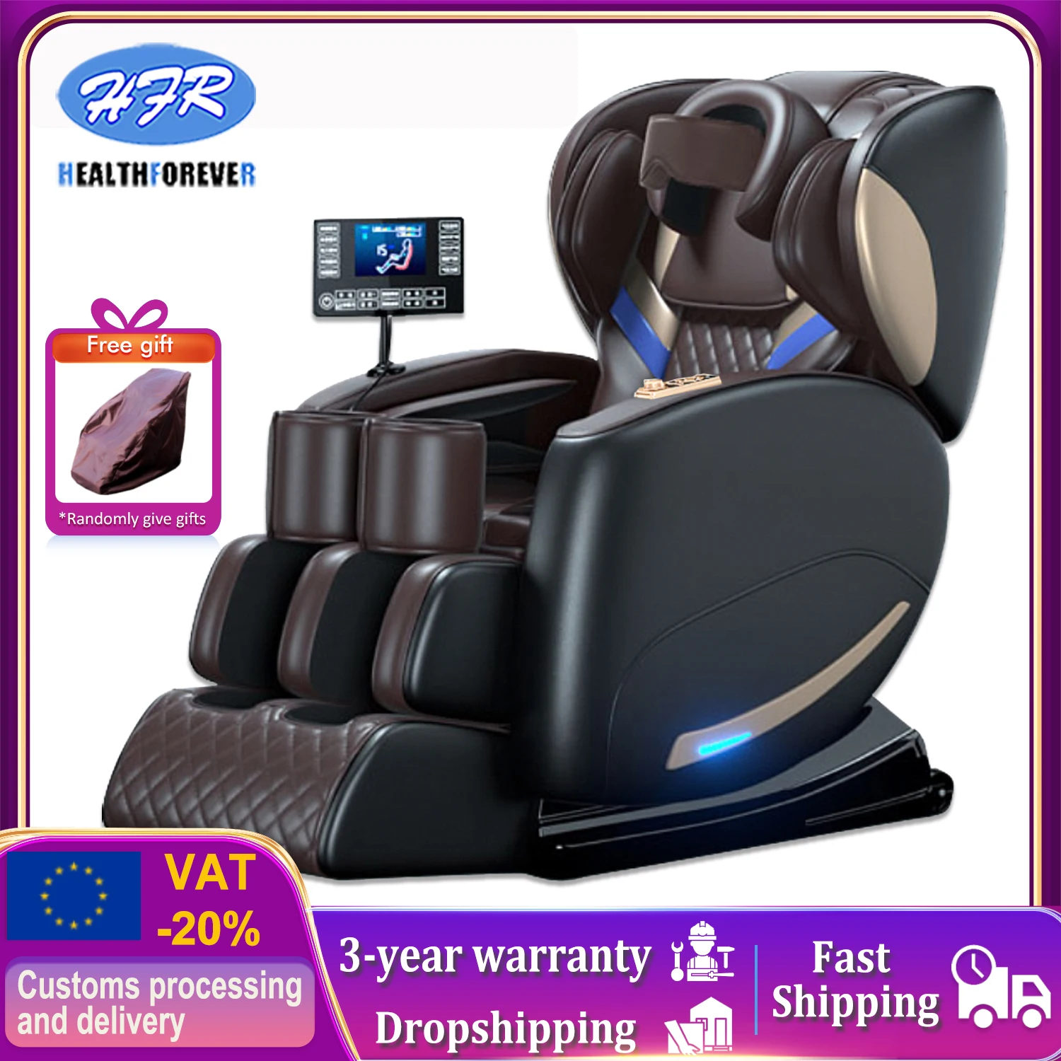 Chaise de massage de loisirs électrique de luxe, zéro gravité, corps entier intelligent, multifonction, Bluetooth, musique, oreiller en forme de U,