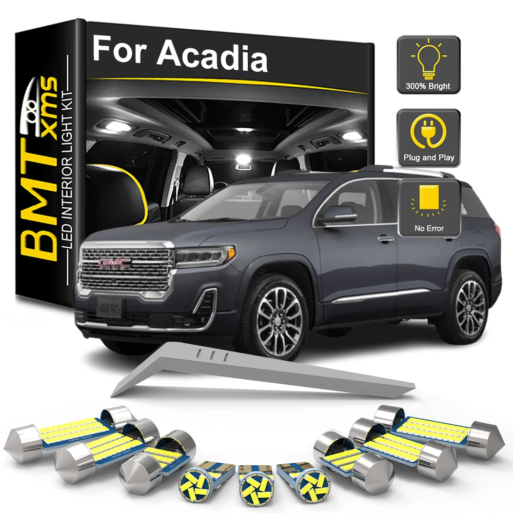 

BMTxms 9 шт. Canbus для GMC Acadia 2017 2018 2019 2020 2021 2022 комплект автомобильных светодиодных ламп для внутреннего освещения, внутренние купольные лампы, автомобильные аксессуары
