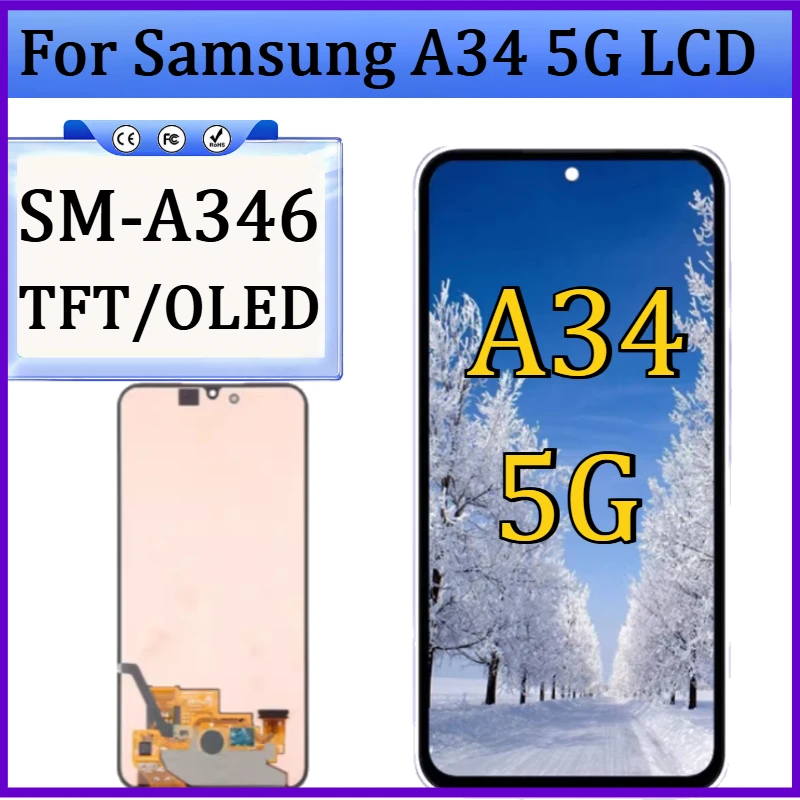 

New TFT/OLED For Samsung A34 5G LCD SM-A346 Display Touch Screen Digitizer with Frame For Galaxy A34 5G Replacement