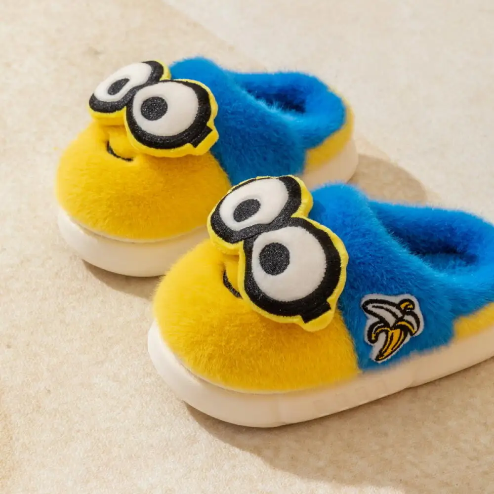 Minions Cotton Ladies Child Cotton Slippers Winter Home Kawaii Anime Cartoon Round Toe Casual Flat Warm Slippers