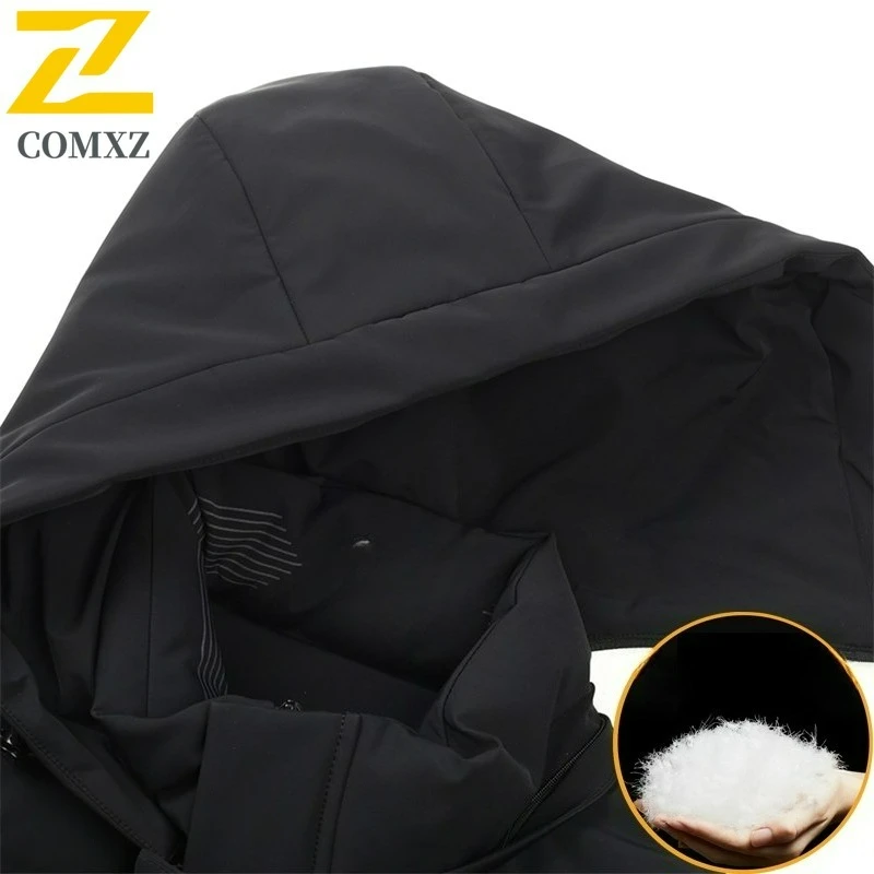 COMXZ Men Down Jacket Fashion Detachable Hood Outdoor Work Lightweight Padded Jacket Leisure Business Thickened Warm Winter Coat