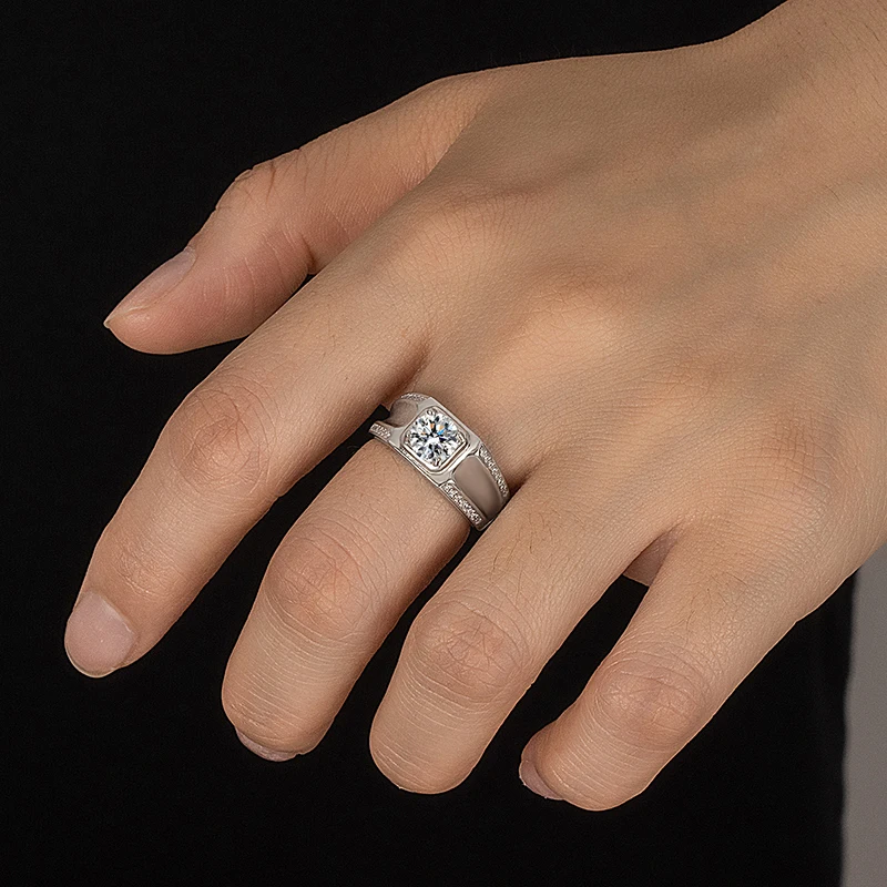 PERFANY 1CT مويسانيتي الدائري للرجال S925 الفضة النقية مطعمة مختبر الماس خاتم الخطوبة مجوهرات الزفاف الفاخرة #2