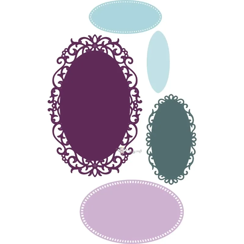 

Piggy Craft metal cutting dies cut die mold 5Pcs Lace oval frame Scrapbook paper craft knife mould blade punch stencils dies