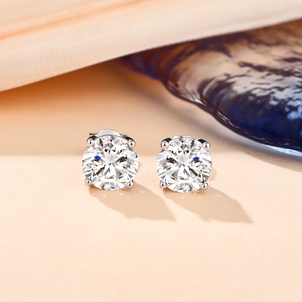 2 Carat 8.0mm D Color Moissanite Stud Earrings For Women Top Quality 100% 925 Sterling Silver Sparkling Wedding Jewelry