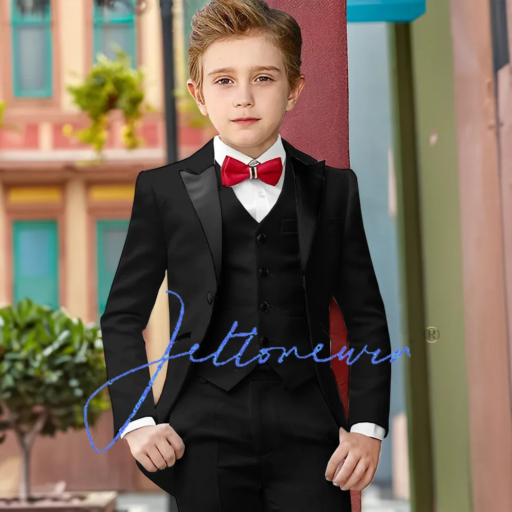 Traje de boda de esmoquin para niños, conjunto de 3 piezas, chaqueta, pantalones, chaleco personalizado, ropa Formal para niños de 2 a 16 años