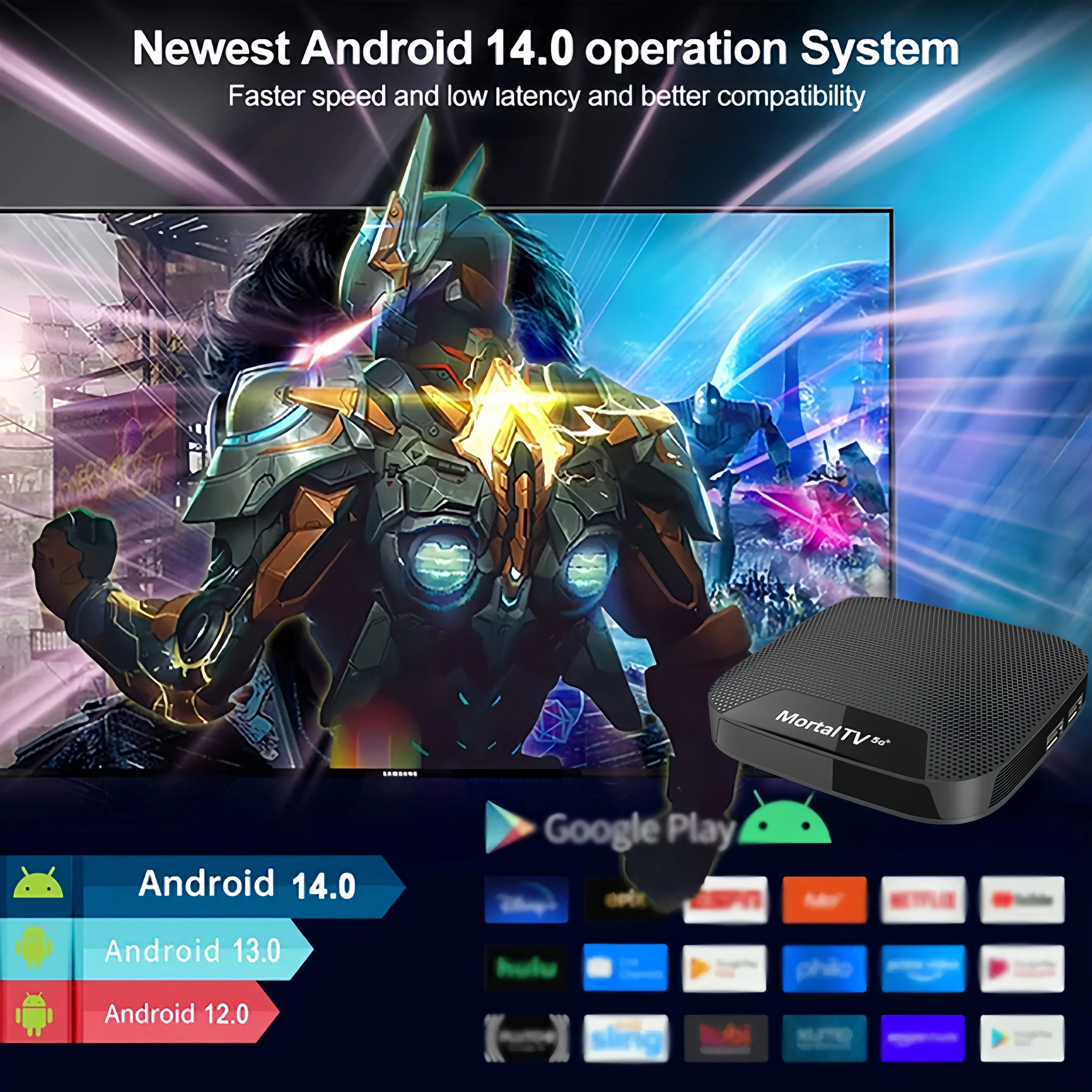 Android 14.0 Smart TV Box Mortal T4 Amlogic 905L Quad Core CPU Support 4K Dubal WIFI BT5.0 HDR10 8GB Google Youtube Media Player