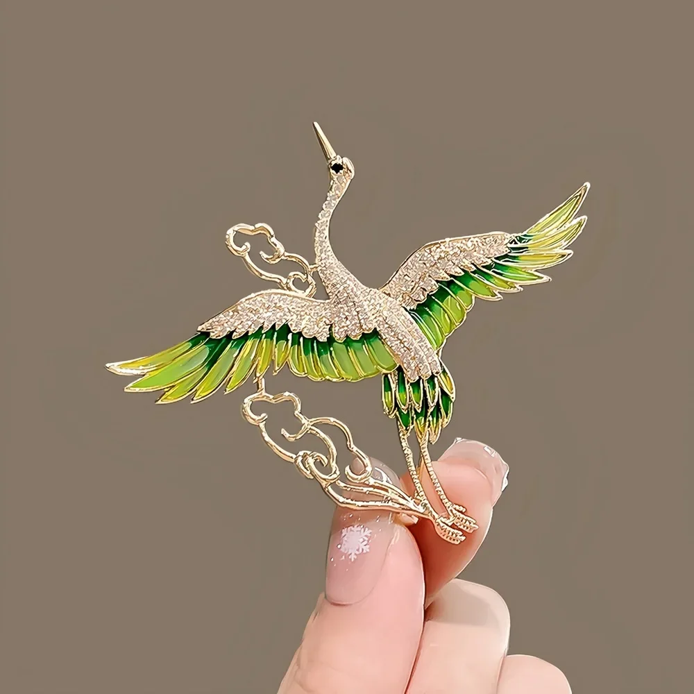 Fashion Crane Brooch for Women Exquisite Crane Cloud Animal Brooches Pins Jewelry Accessories Party Gifts 2025 Trend