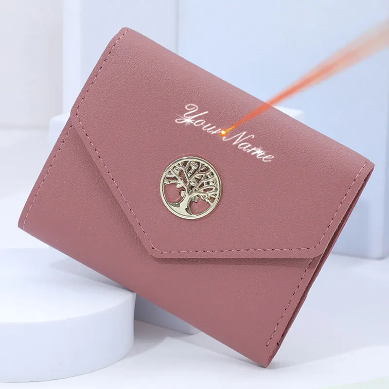 

Free Name Engraving Women Wallets Simple Short Card Holder Cute Female Purses Photo Holder Small Women's Wallet Money Clips