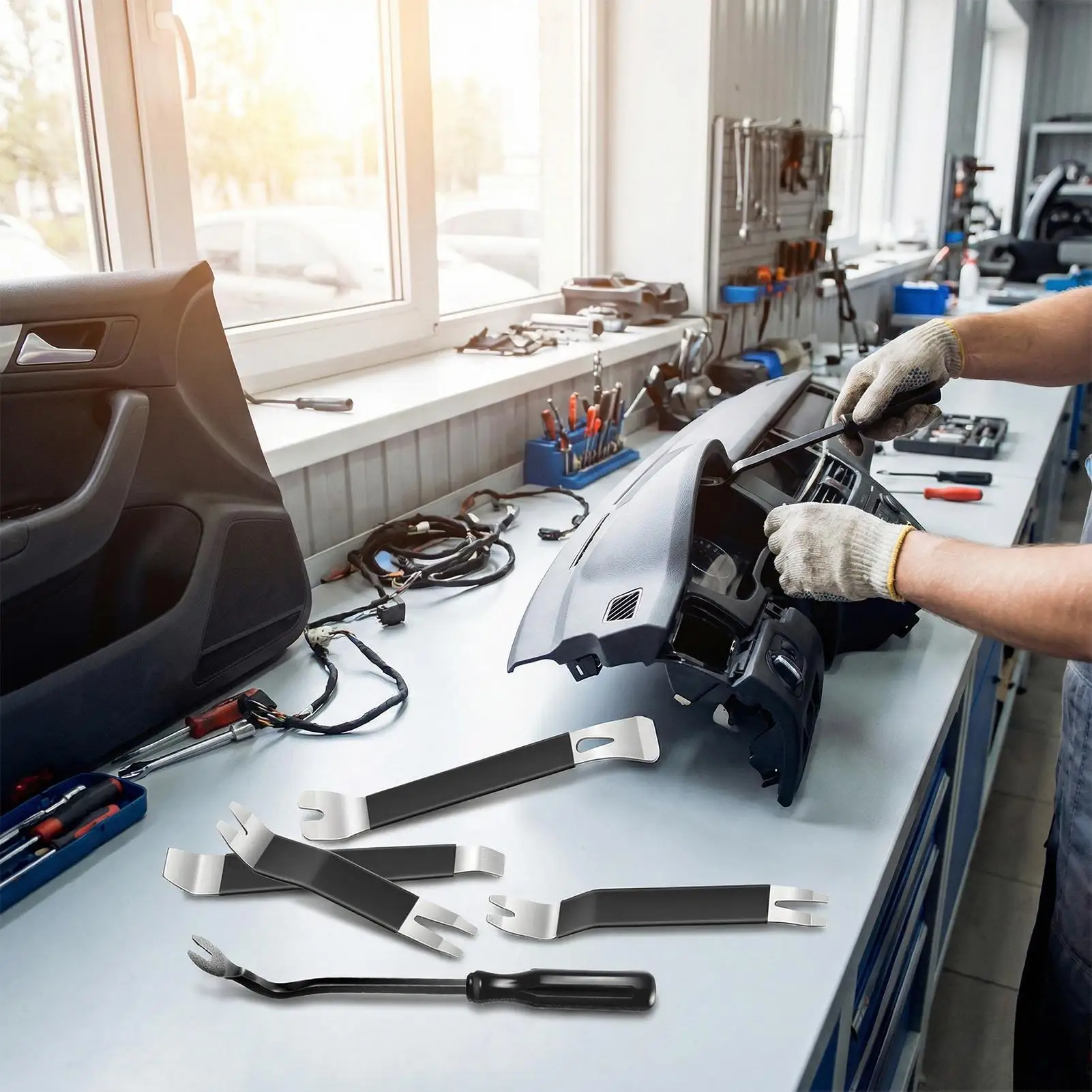 

Инструмент для снятия обшивки панели, 5-компонентный сверхмощный универсальный комплект для интерьера без царапин, инструмент для снятия приборной панели аудиосистемы для автомобиля