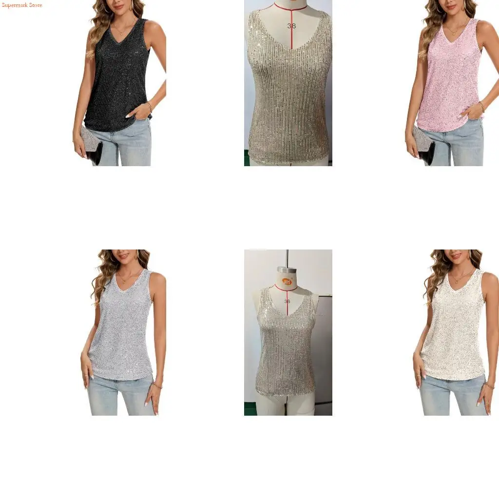 

W0YA женские летние модные топы с блестками, майки без рукавов с блестками, топы, блузки