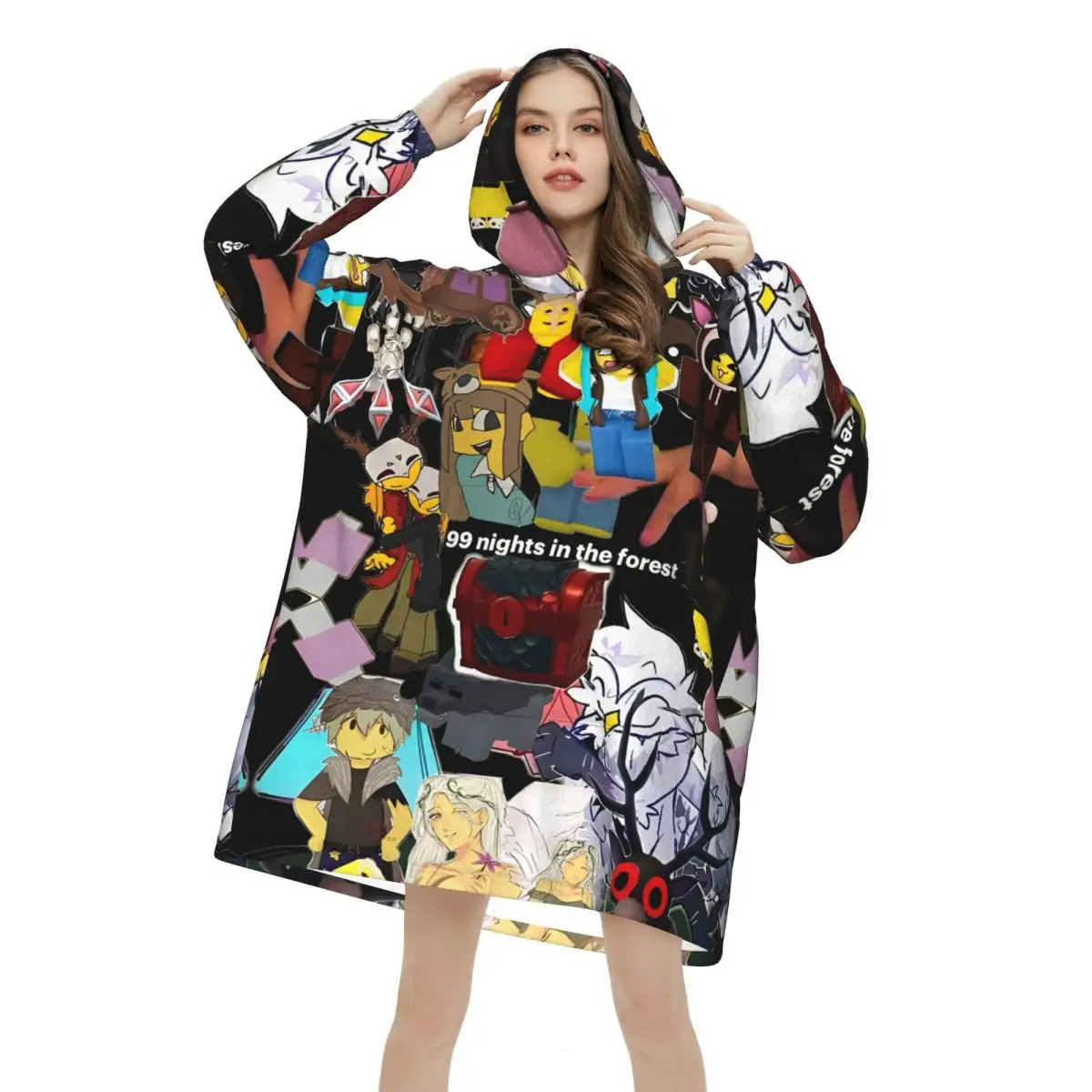 99 ليالًا في الغابات بطانية بقلنسوة يمكن ارتداؤها لألعاب الفيديو بطانية كبيرة الحجم مع جيب كيس نوم دافئ ناعم ومريح نيسيي