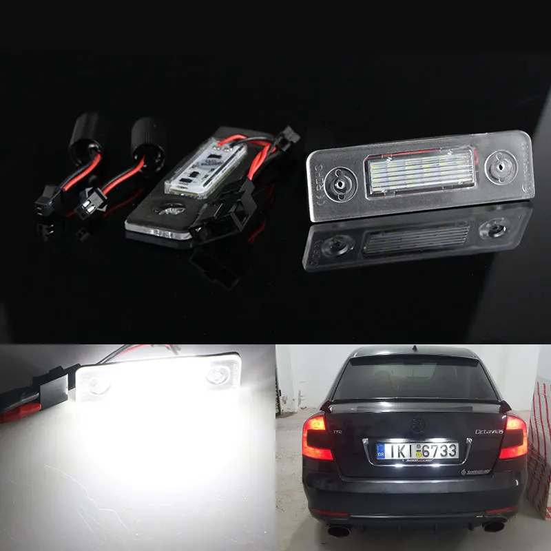 ANGRONG 2x lumière de plaque d'immatriculation LED pour Skoda Octavia 1Z 2004-13 et Roomster 5J 2006-15