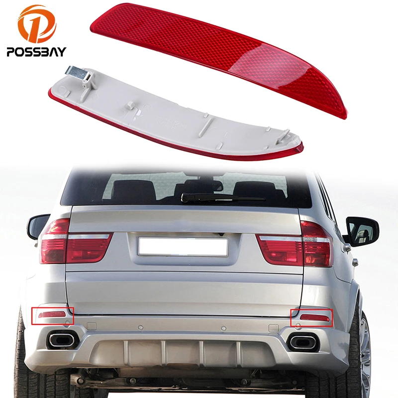 POSSBAY Rear Bumper Reflective Strip Light for BMW X5 E70 3.0d/3.0sd/3.0si 2007 2008 2009 2010 Pre-facelift Red Lens Reflector