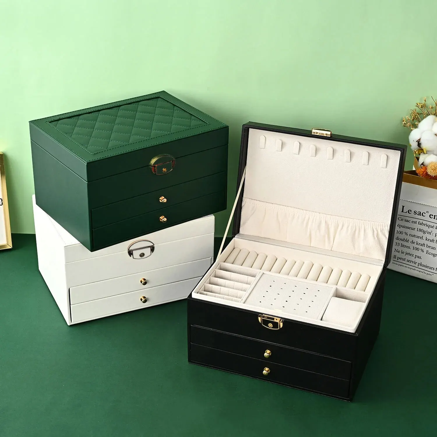 High-End Multi-Layer Drawer-Type Jewelry Box Household Large Capacity Earring Storage Organizer with Oxidation Finish   JJ1588