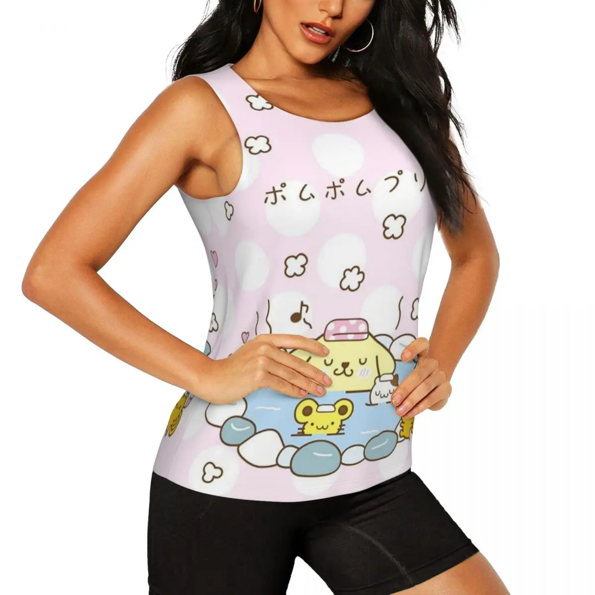 Custom Pom Pom Purin Cute Lovely Cartoon Yoga Shirts Women Workout Running Tank Tops