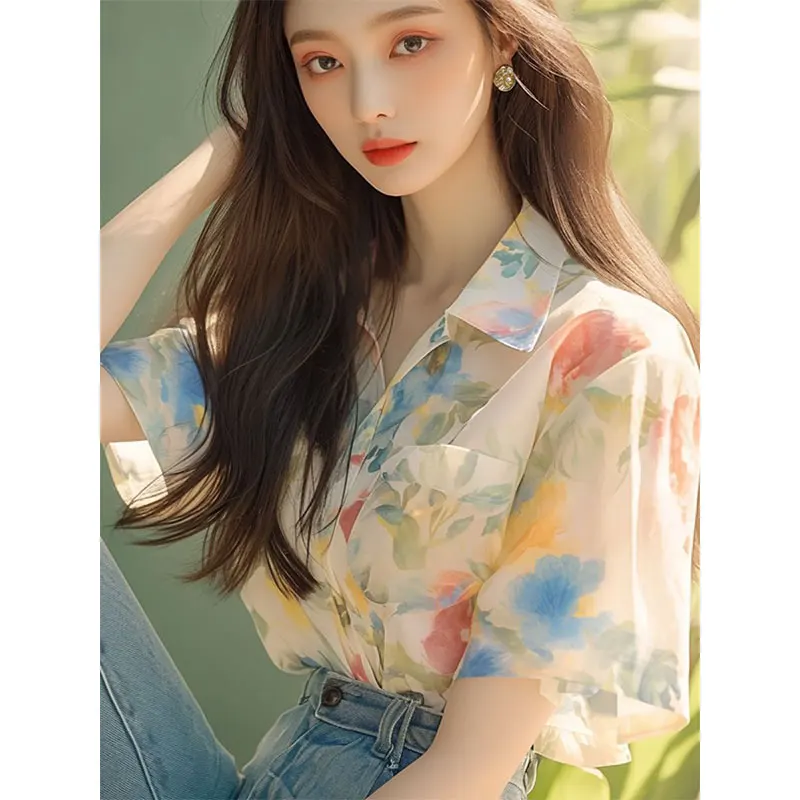 Women Clothes Summer Casual Simplicity Printing Temperament Short Sleeve Shirts Women's Elegant Fashion Trend All-match Tops