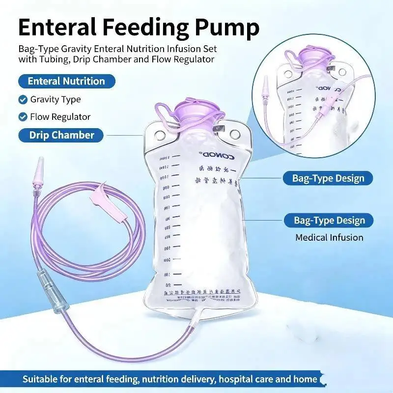 (.) 1200ml  Plastic Feeding Bag Enteral Nutrition Supply Bag Nasal Feeding Nutrient Gravity Pump Transparent Tube Bag