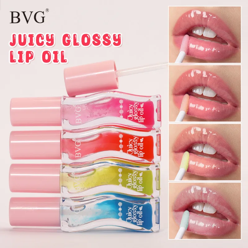 Wave Bottle Juicy Lip Oil Transparent Glossy Lip Plumper Moisturizing Lip Gloss Daily Lip Makeup