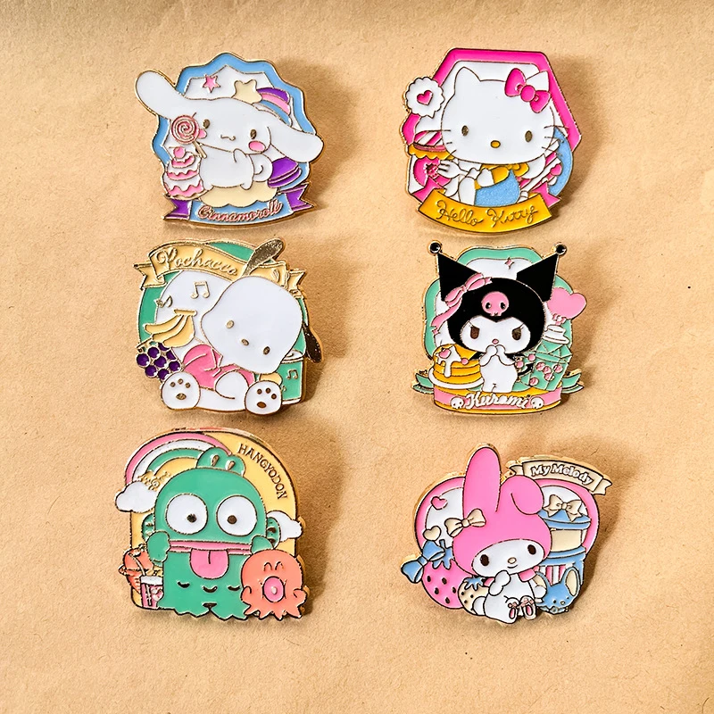 Cartoon Pochacco Kuromi Cinnamoroll Melody Brooch Enamel Lapel Badge Cute Anime Pins Backpack Decoration Accessories Gifts