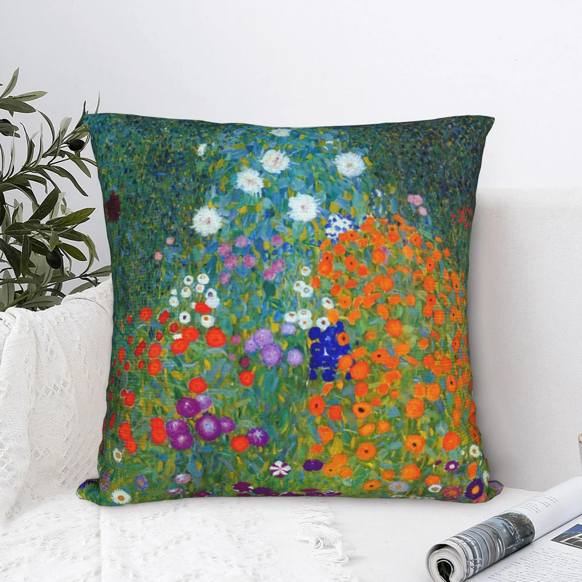 Gustav Klimt Flower Garden Square Pillow Cases Sunflowers Art Nouveau Cushion Covers Zipper Decor Throw Pillow Case Cover