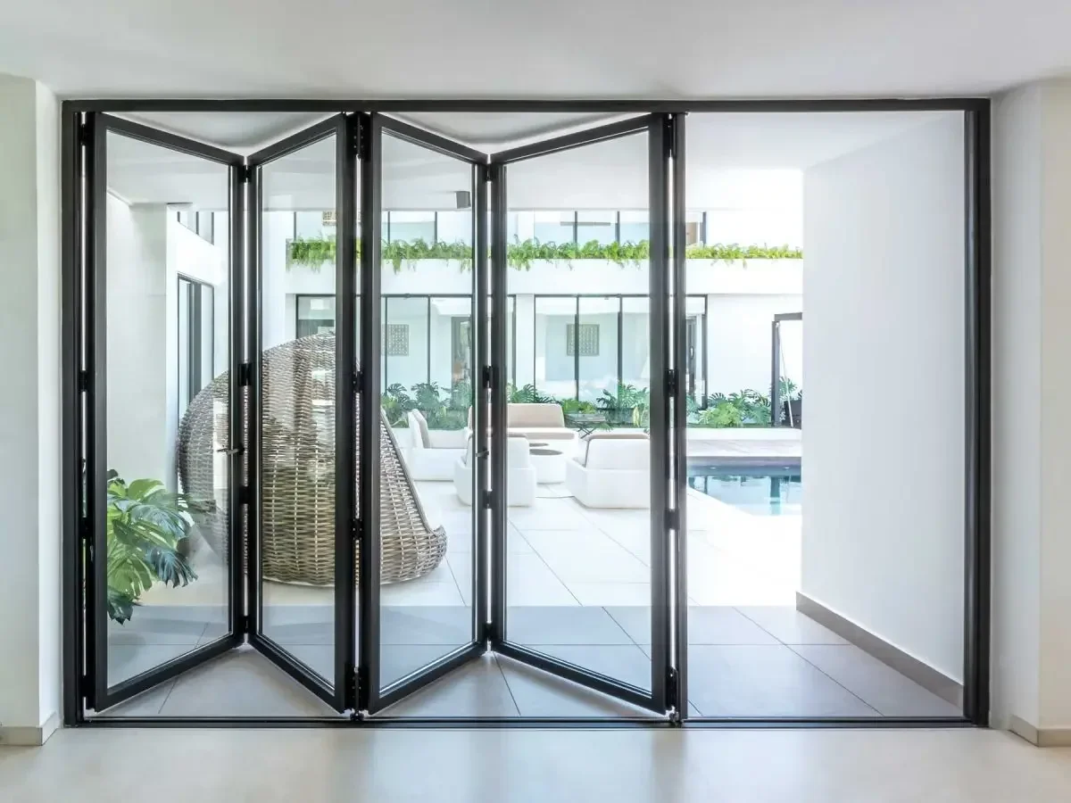 DN Thermal Break Aluminum Bi Fold Vertical Folding Doors for Blacony Dining Room Windproof Glass Fold up Bifold Door