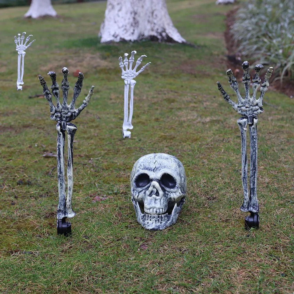 Halloween-Schädel-Skelettkopf, realistische menschliche Handarme für Halloween, Party, Haus, Garten, Rasen, Dekoration, Spukhaus, Horror-Requisiten