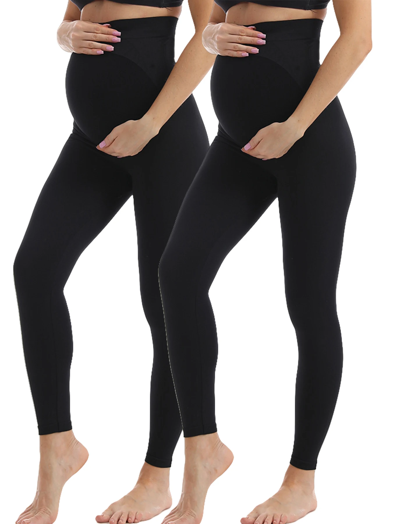 

2 Pack Maternity Leggings with Pockets Over The Belly, Womens Black Workout Yoga Pregnancy Pants