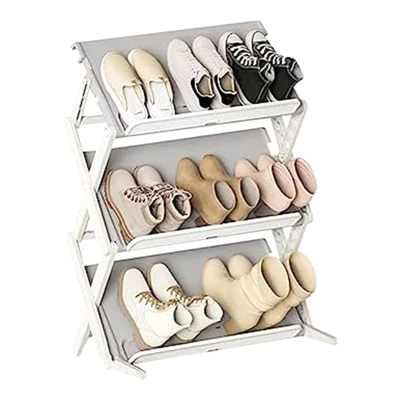 

Simple Household Multi-Layer Space-Saving Storage Folding Shoe Rack Multifunctional Storage Shoe Box Shoes Gray White