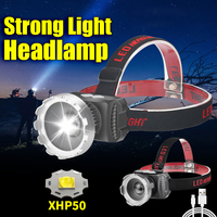 Super Bright XHP50 LED Headlamp Telescopic Zoom Head Flashlight Built-in 16850 Battery USB Rechargeable Fishing Head Light