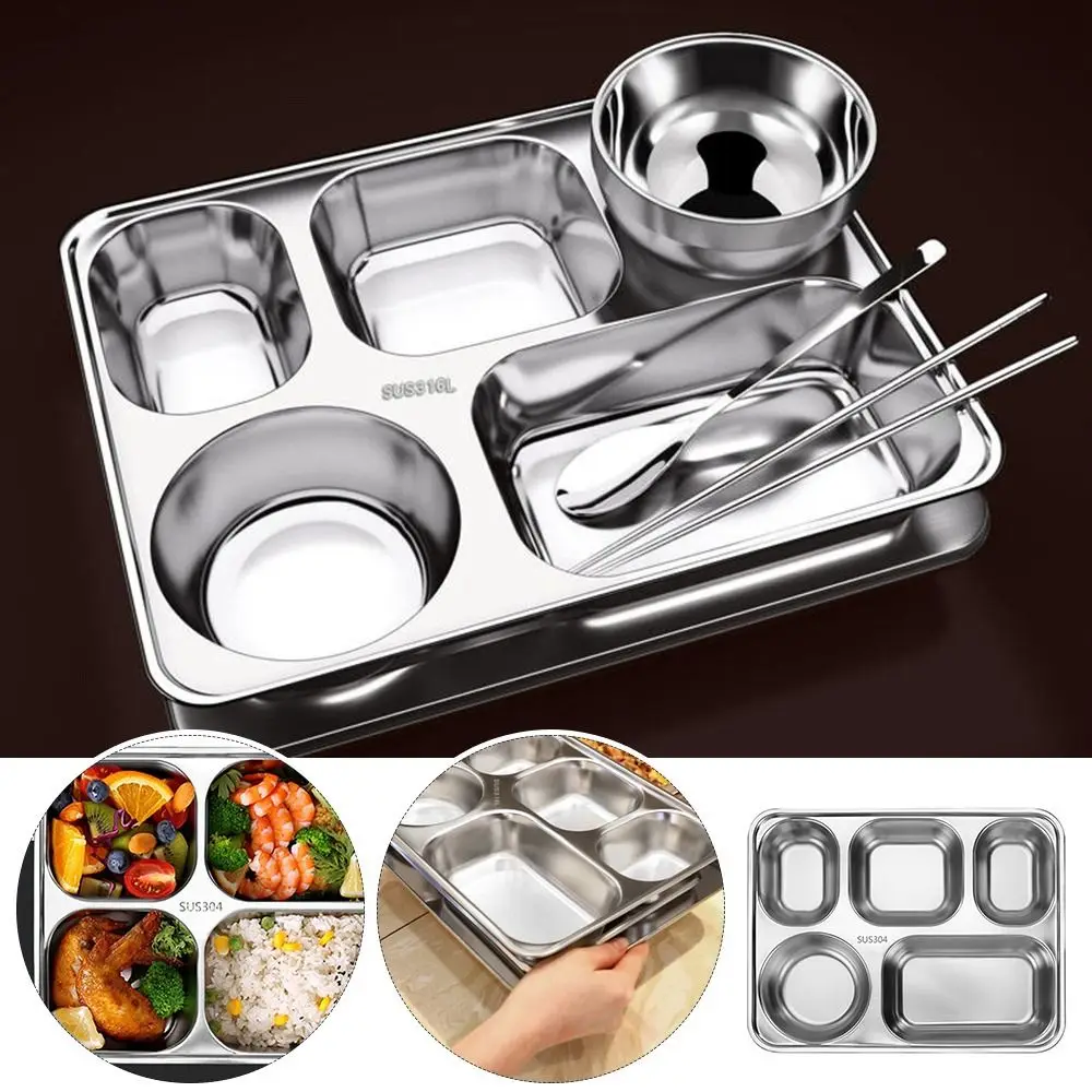 deepen Dinner Tray New Stainless Steel Canteen Tableware Divided Plates High-quality School Divided Fast Food Plate