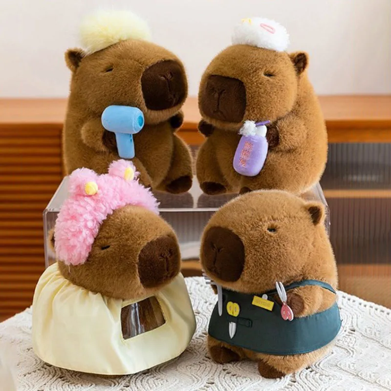 かわいいサロンテーマのカピバラぬいぐるみ、キュートなアクセサリー付き、柔らかいぬいぐるみ、漫画風人形、流行のぬいぐるみ、家の装飾に最適なギフト