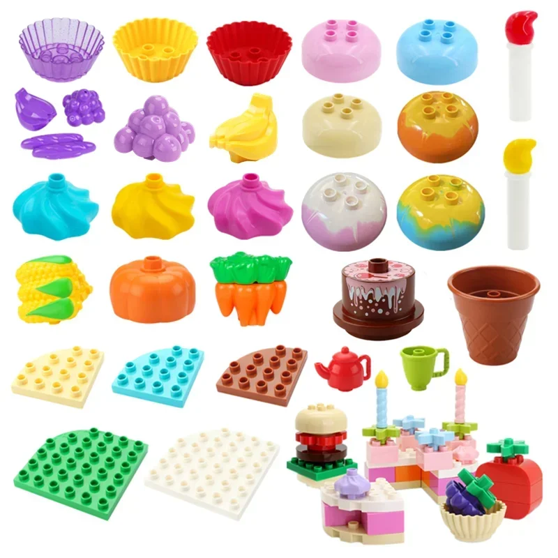 Big Building Blocks Accessories Compatible Large Bricks Birthday Series Cakes Candle Boy Girl Educational Toy Children Kid Gifts