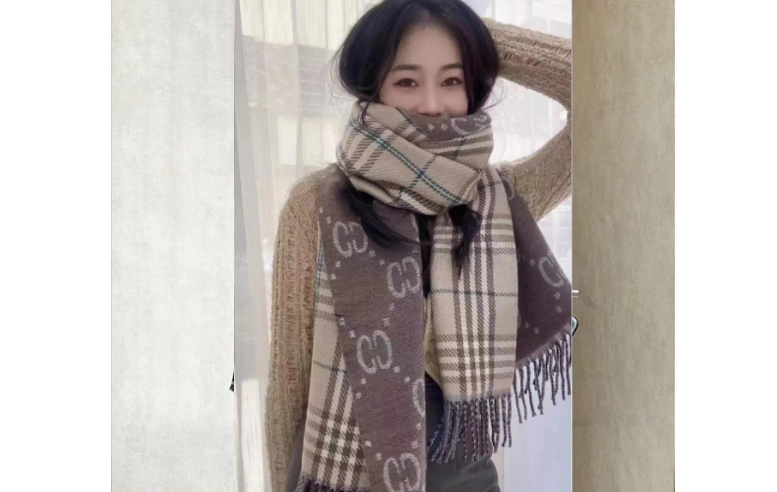 

Роскошный женский шарф с буквами, толстая кашемировая накидка для офиса и повседневного использования, зимний модный шарф с бахромой 2 в 1