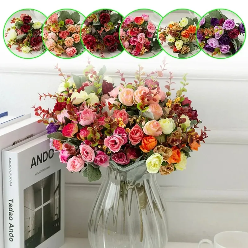 1 manojo de flores artificiales de seda, ramo de flores falsas para fiesta de boda, ramo Floral para el hogar, decoración del hogar, arte DIY, adorno para habitación, regalo de Festival