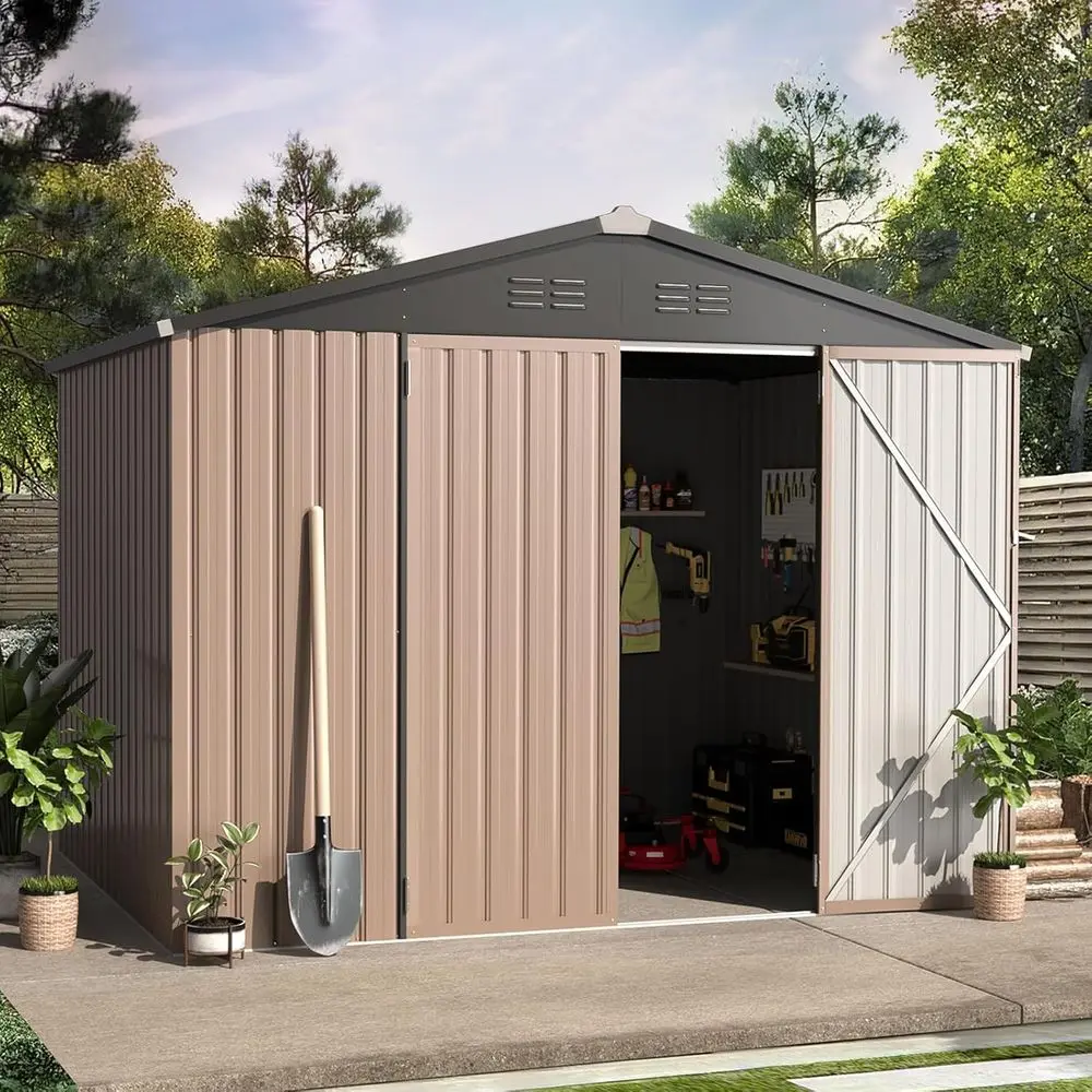 6x8 Outdoor Metal Storage Shed with Lockable Door for Utility and Garden Tools