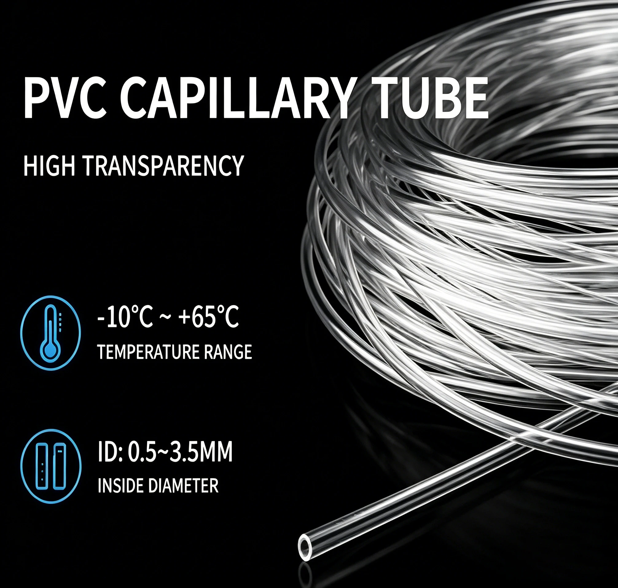 

10M high transparent PVC capillary hose ID 0.5-3.5mm easy to cut and install, pressure resistant