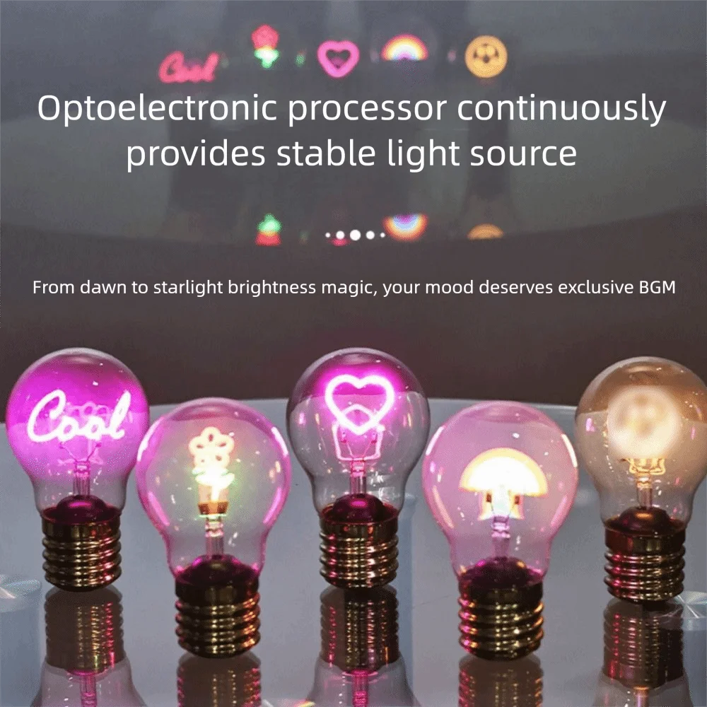 Fun Art Pattern LED Filament Bulb E40 3 Modes Decorative Desk Lamp Soft Lights Ornaments Rechargeable Light Bulb Christmas Gift