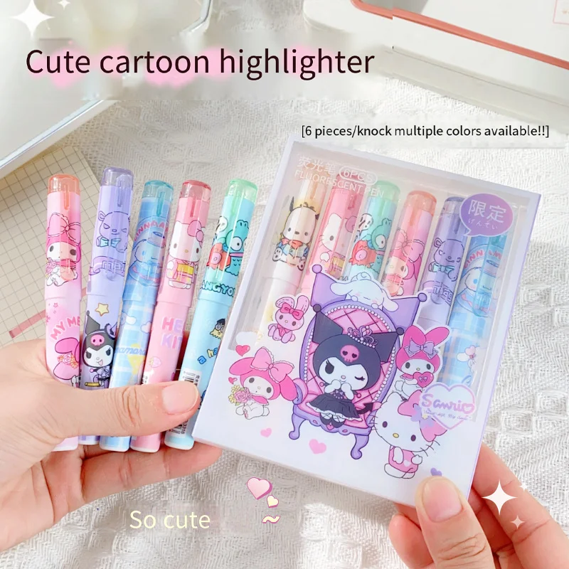 Sanrio Series Highlighter New Lolita Series Hello Kitty Kuromi Cute Graffiti Painting Pens Classroom Markers Student Stationery