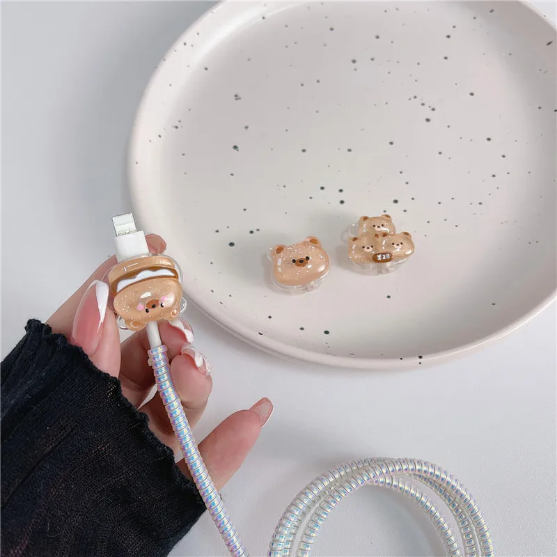 Brown Bear Cable Protector Cartoon Charger Protector Cable Winder Organizer Cute Data Line Cord Protective Cover For iPhone